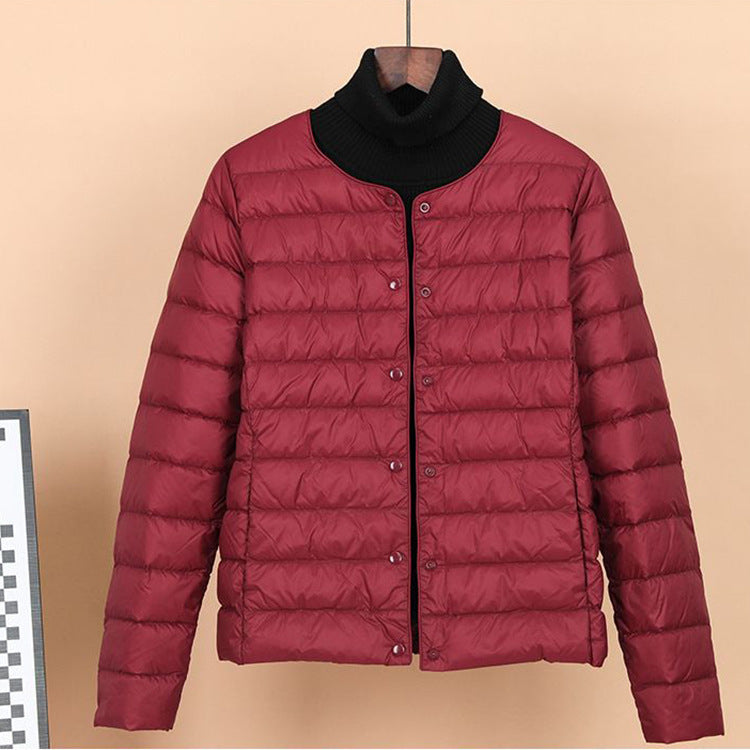 Lightweight, short down jacket as an underlayer