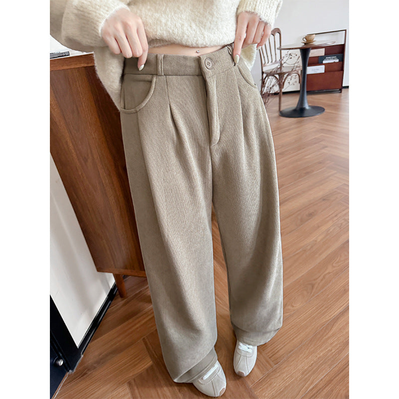 Ladies cord trousers, padded, straight cut, high waist
