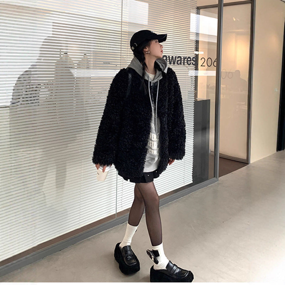 Women's Teddy Coat, short, Winter, Black