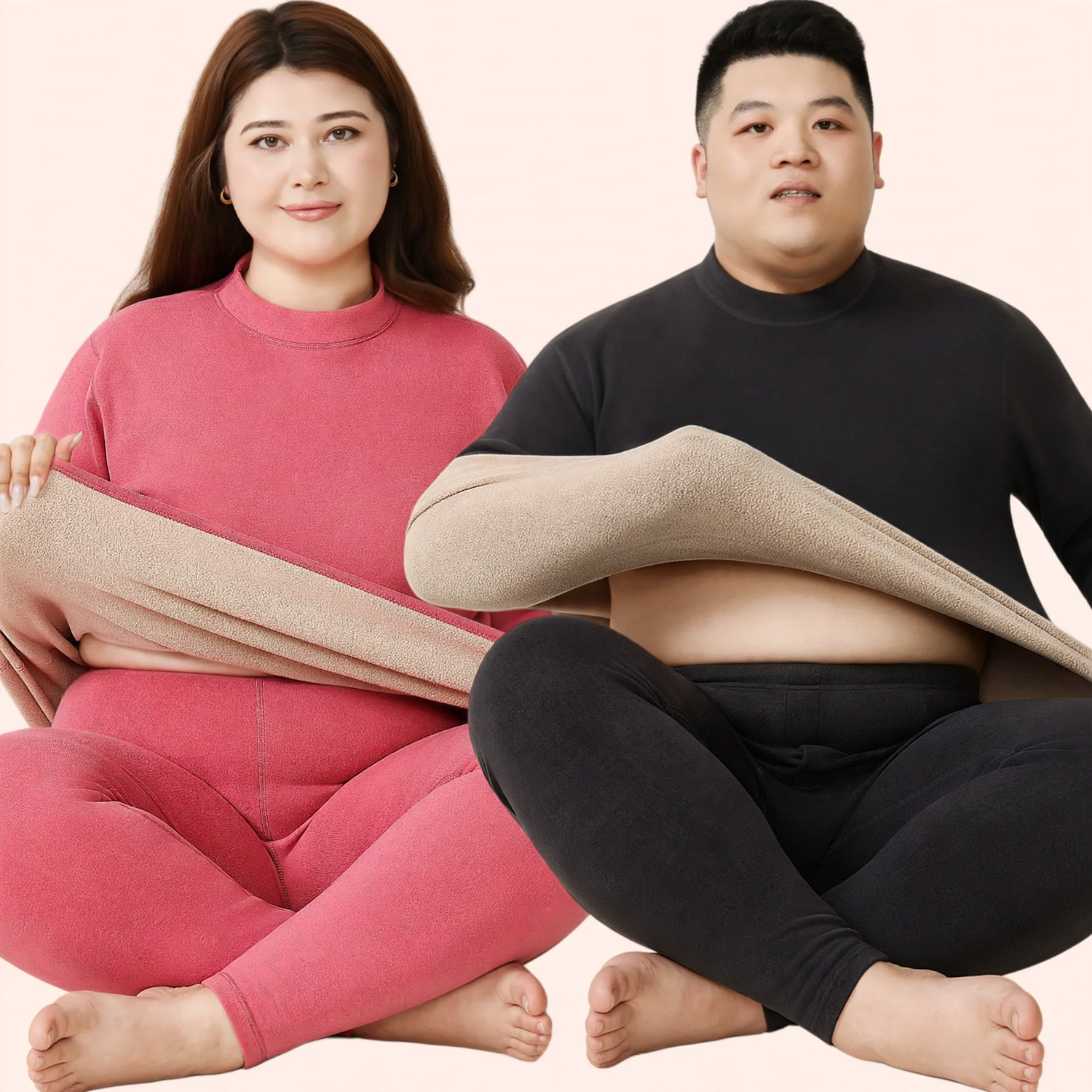 Thermal underwear set with lamb fleece, plus sizes
