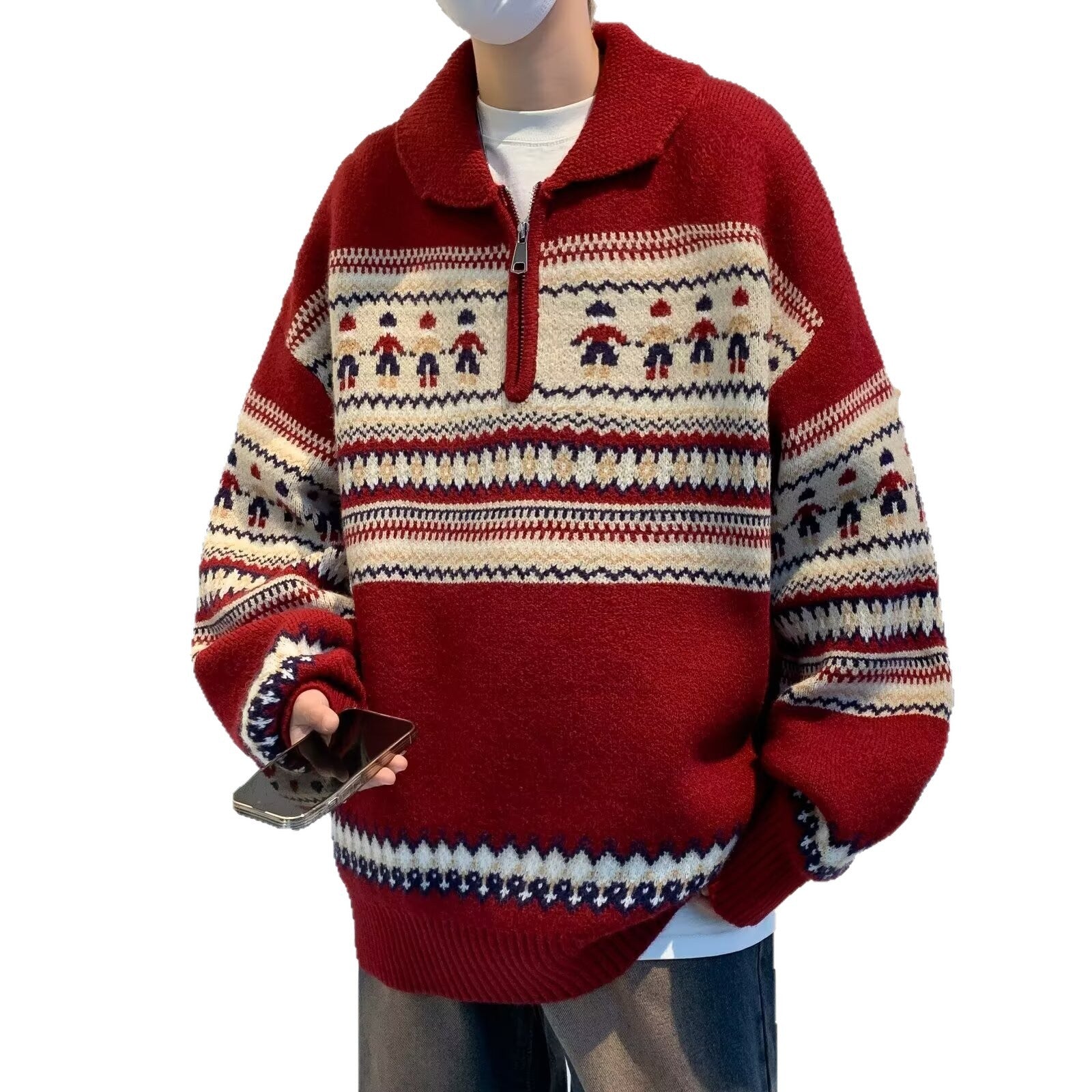 Men's Knit Sweater, Polo Collar, Half Zipper