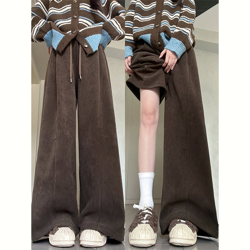 Fleece-lined corduroy wide pants for sports and leisure