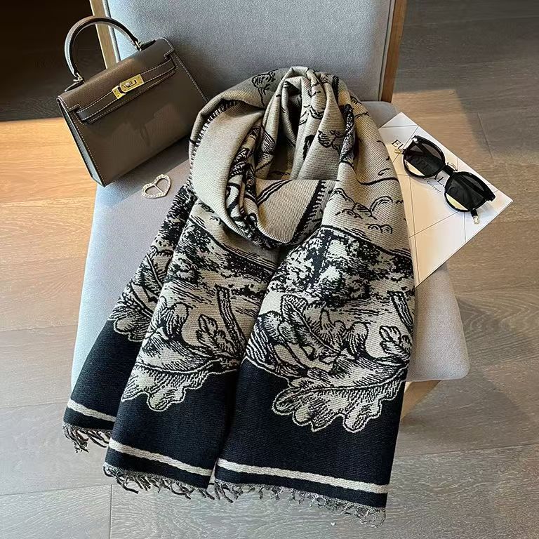 Large wool scarf with check pattern, 50x200cm