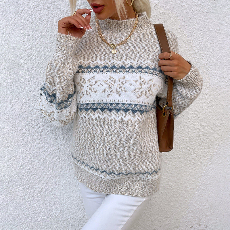 Women's knit sweater with snowflake pattern