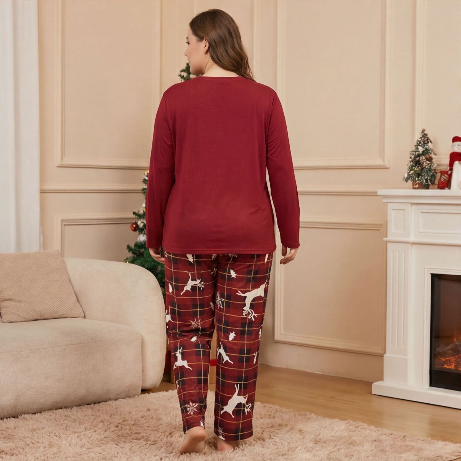 Women’s Loungewear, Long Sleeve, Reindeer Motif, Plus Size