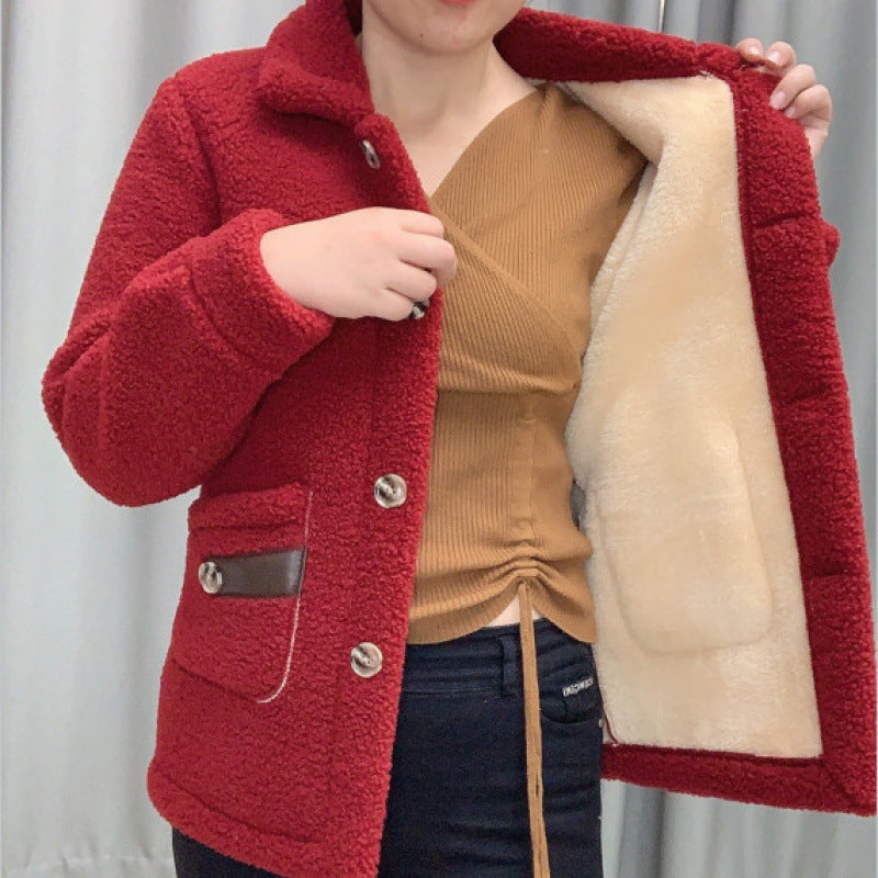 Lamb fleece coat, lined, mid-length, winter