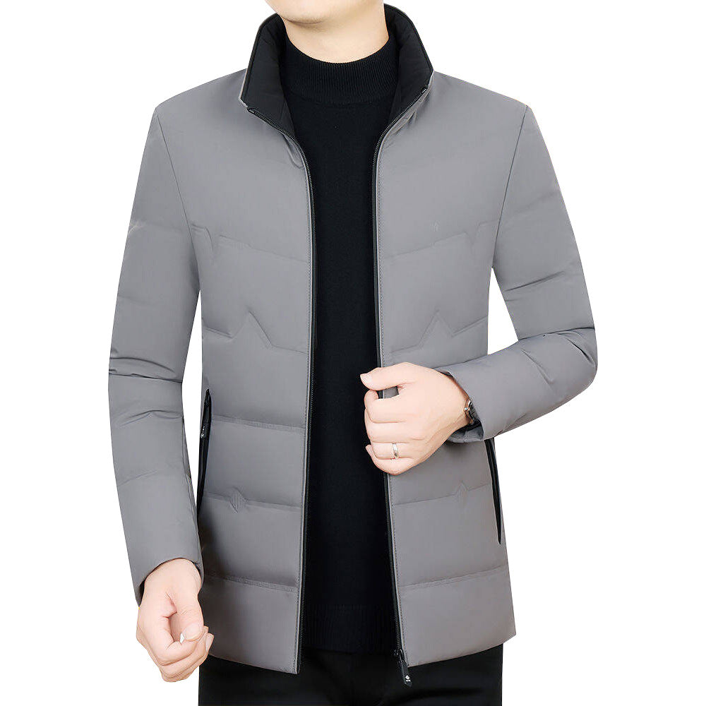 Men's down jacket with stand-up collar, white duck down