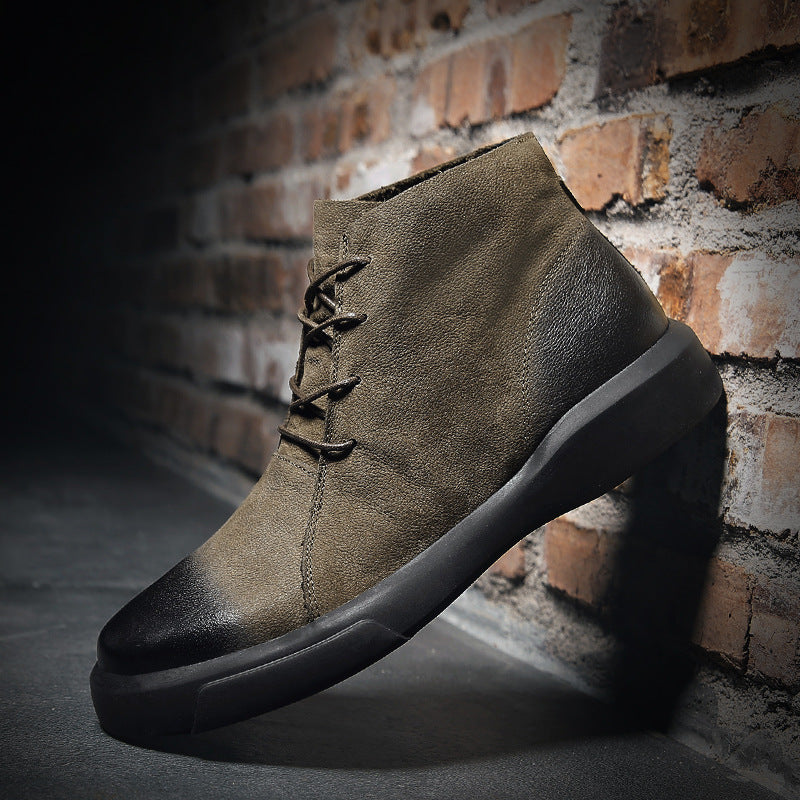 Men's leather ankle boots, sturdy