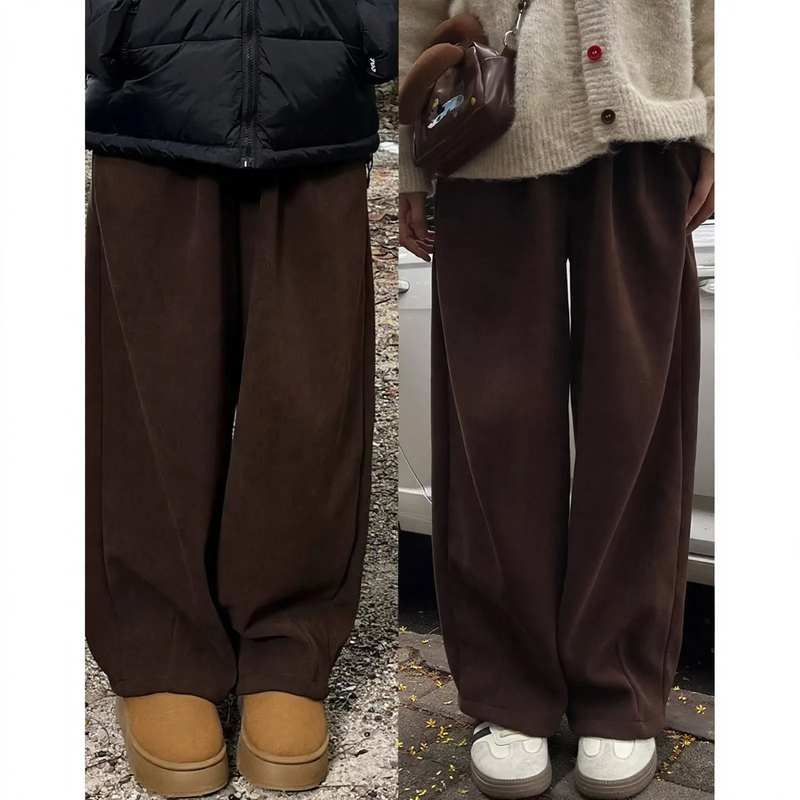 Women's corduroy pants, lined, wide cut, brown