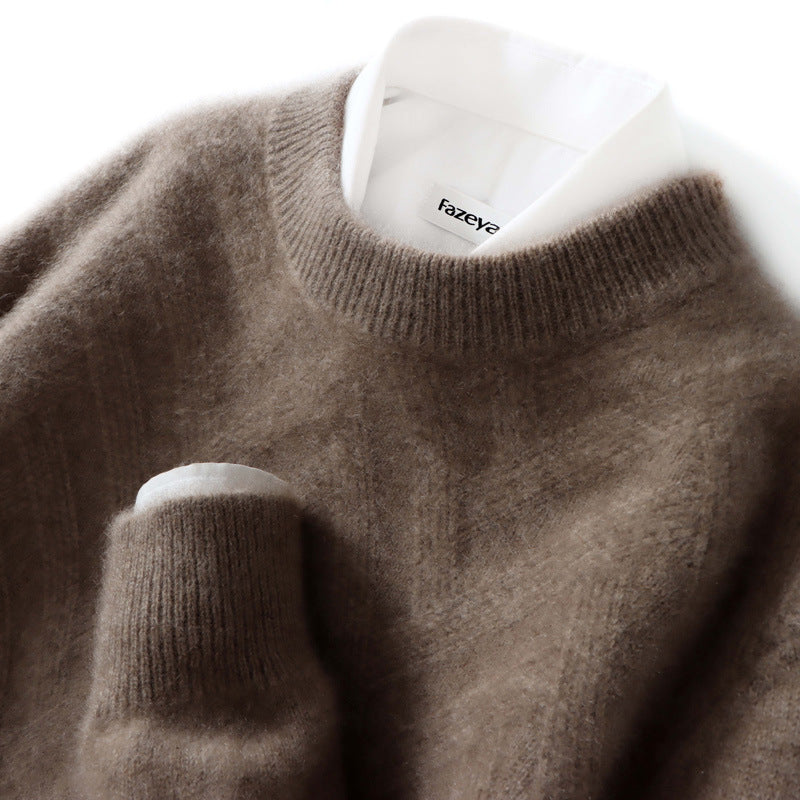 Men's wool pullover, round neck, loose fit