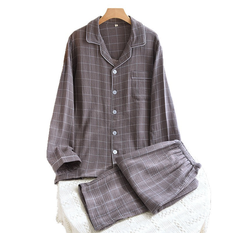 Men's house suit made of cotton gauze, checkered