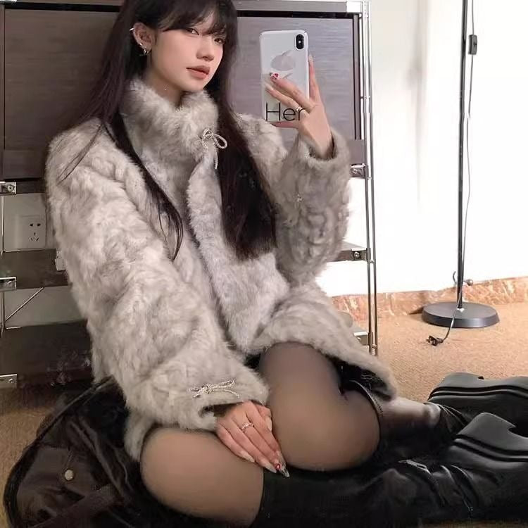 Teddy coat with standing collar, padded
