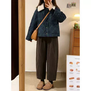 Padded cord wide pants in large sizes