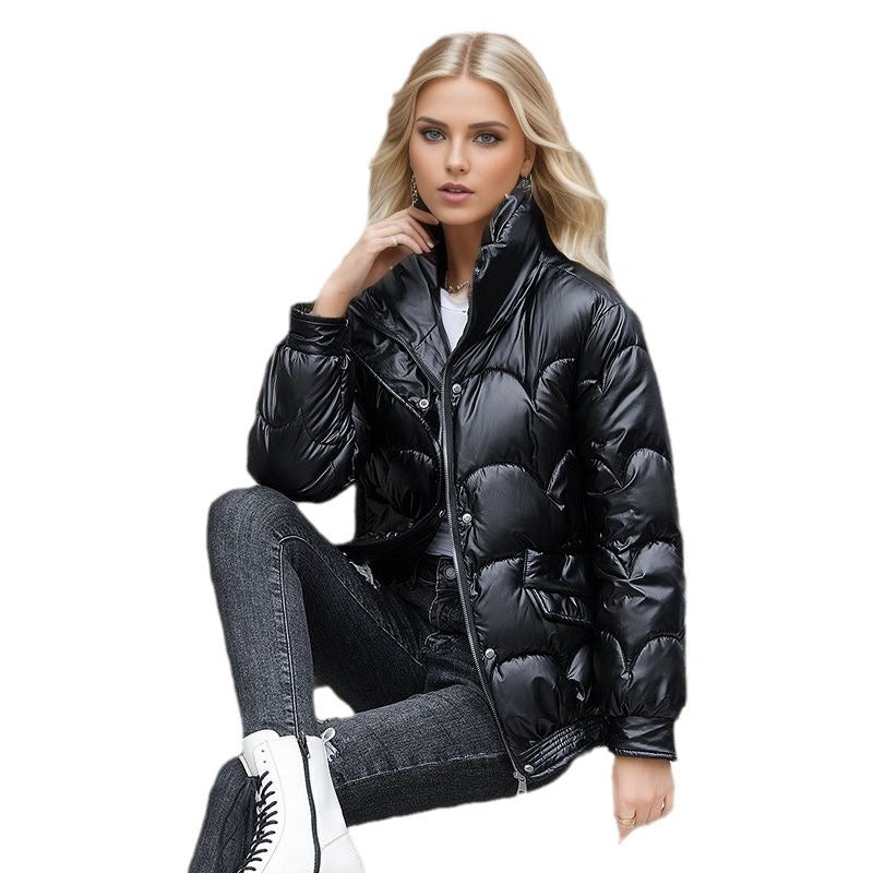 Short women's quilted jacket, shiny, easy care
