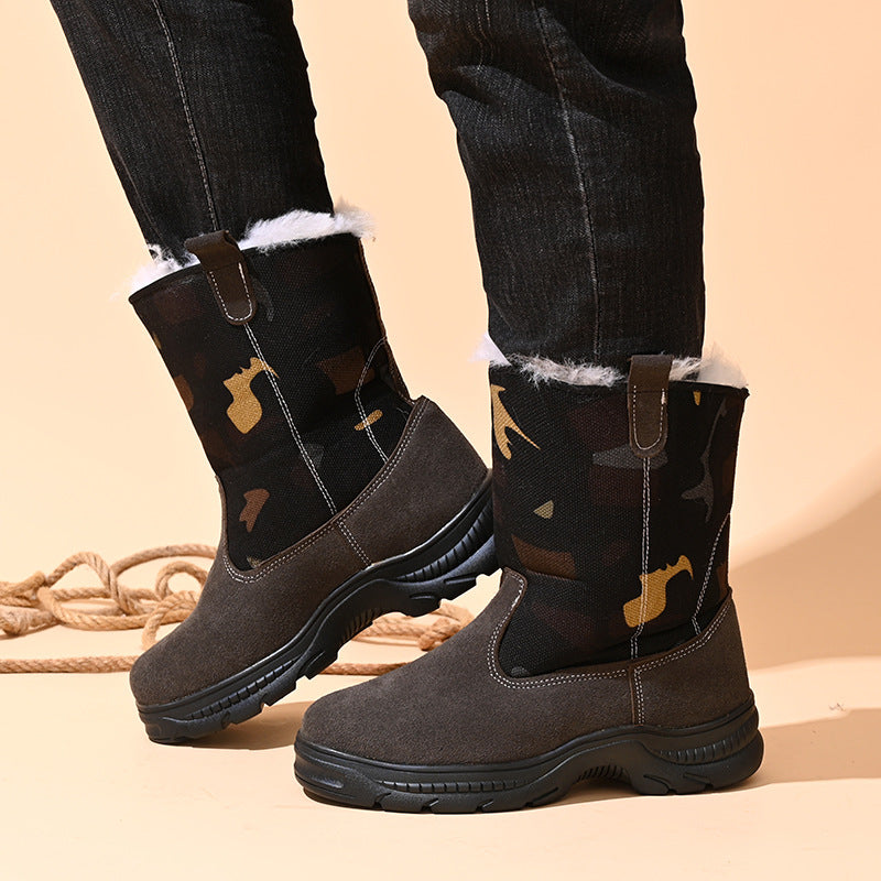 Warm men's winter boots with lamb fur lining