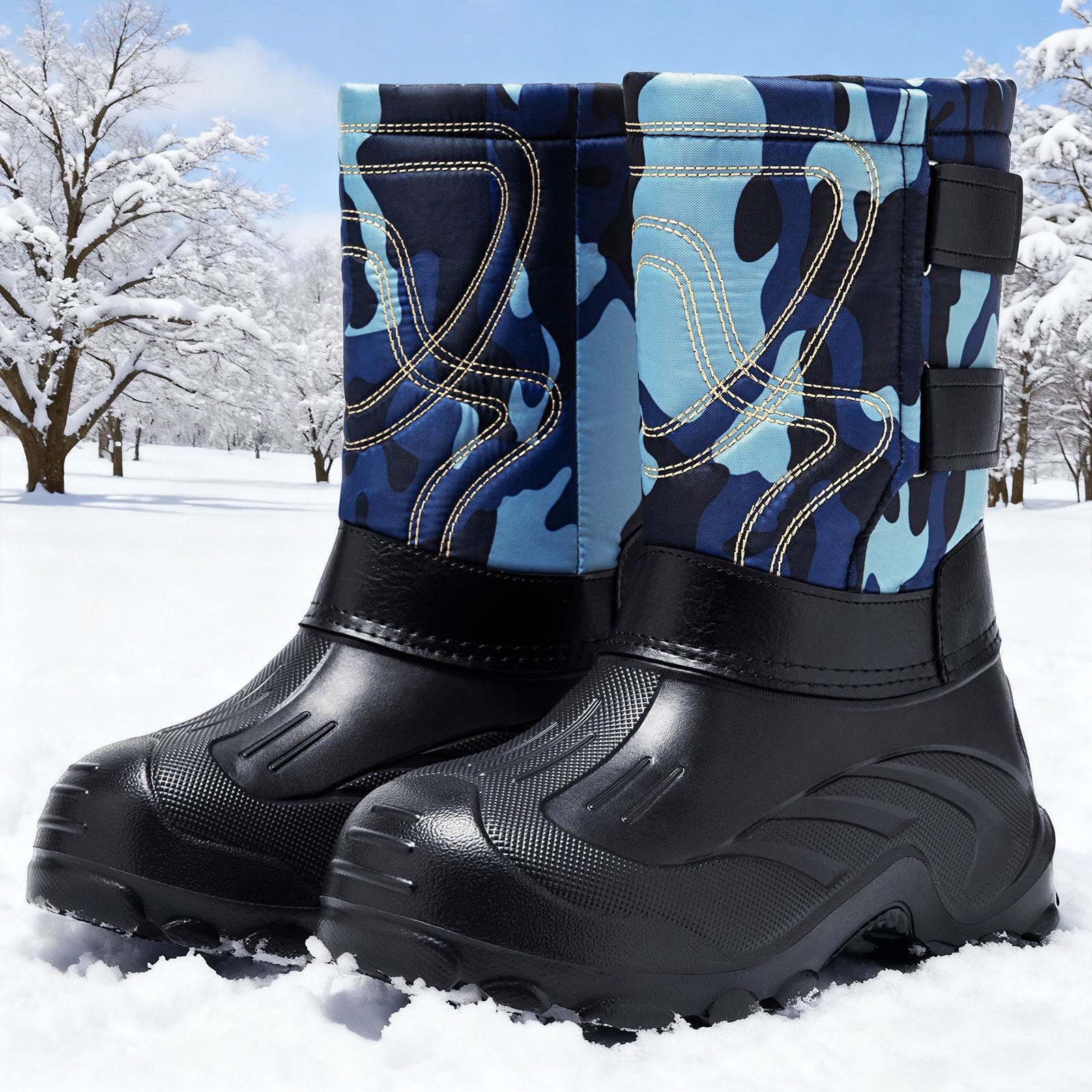 Padded men's winter boots for slipping on
