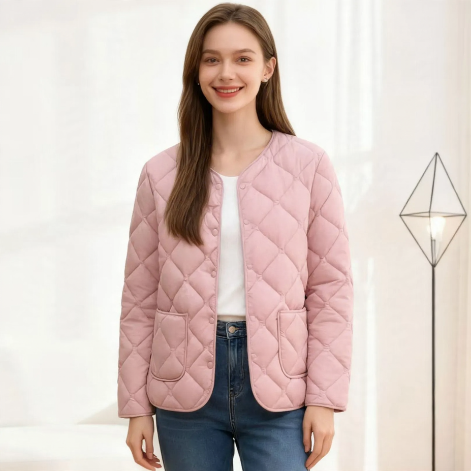 Women's quilted jacket, lightweight, fitted, with V-neck