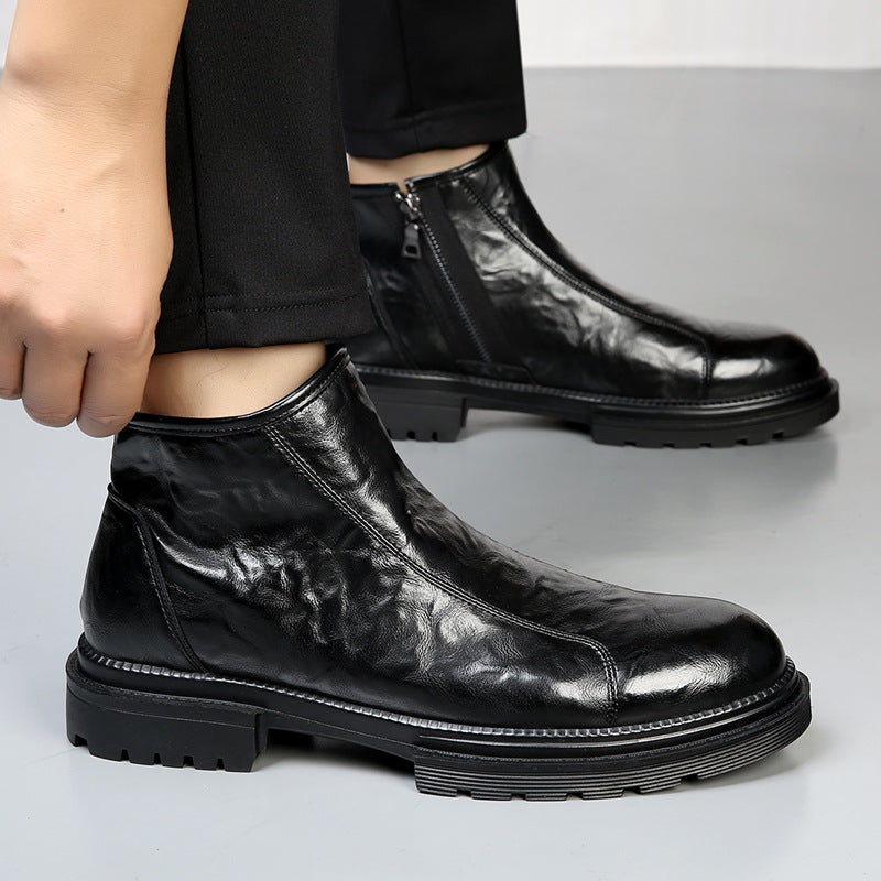 Men's leather boots with zipper, lined