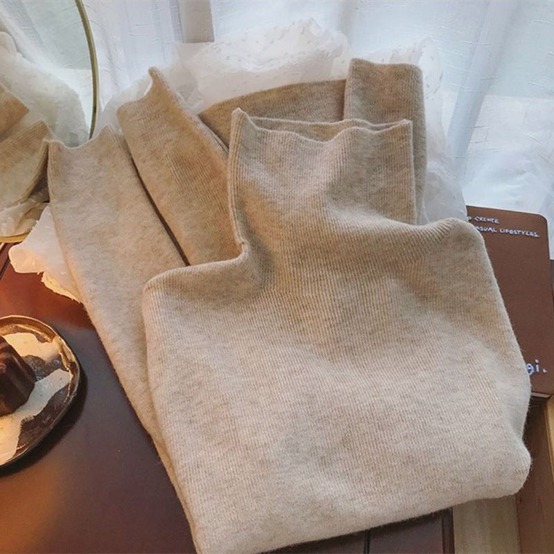 Women's turtleneck sweater, solid color, knitted