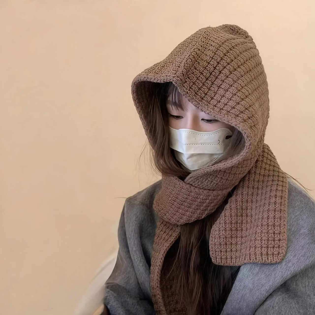 Versatile Knit Set: Hooded Scarf and Cloak