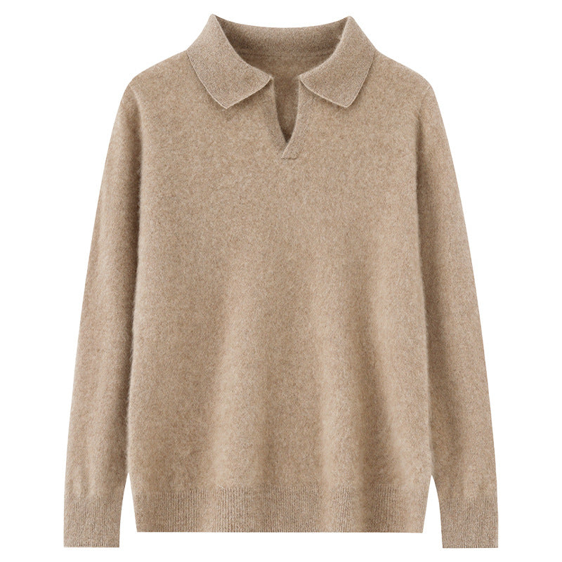 Men's Wool Sweater, Polo Collar, Solid Color