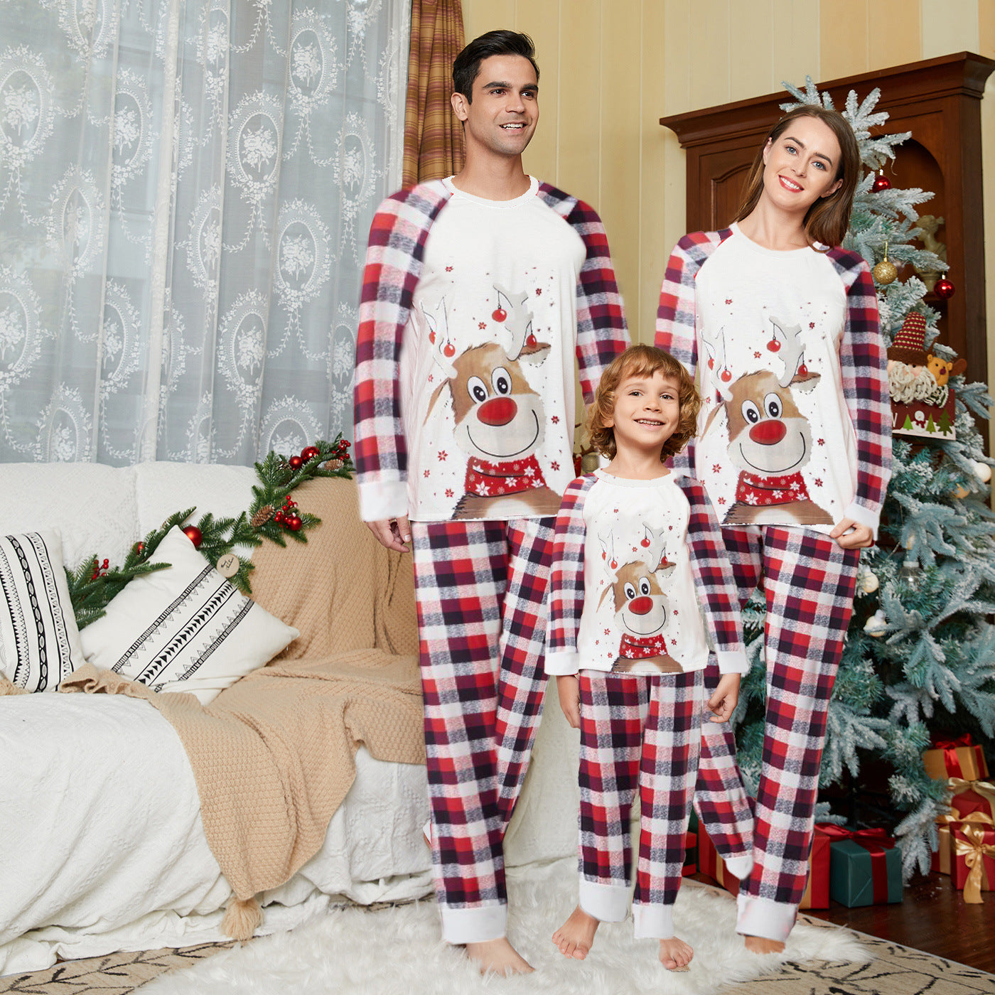 Family Pajama Set with Deer Motif