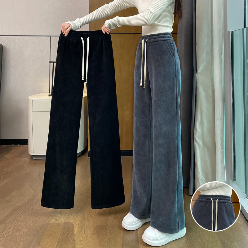 Chenille corduroy trousers with wide leg, lined