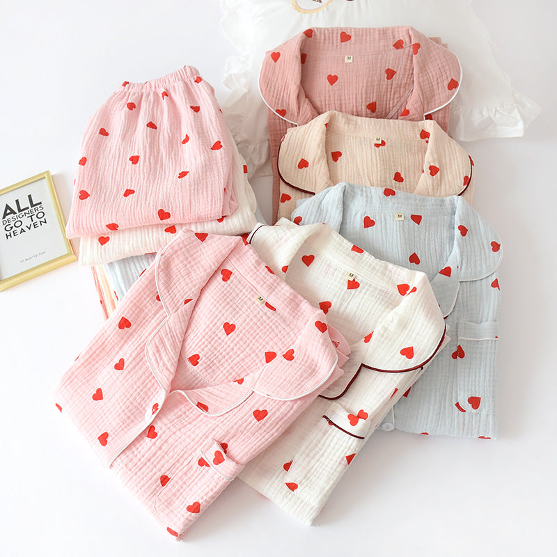 Women's pajamas, cotton gauze, long sleeves