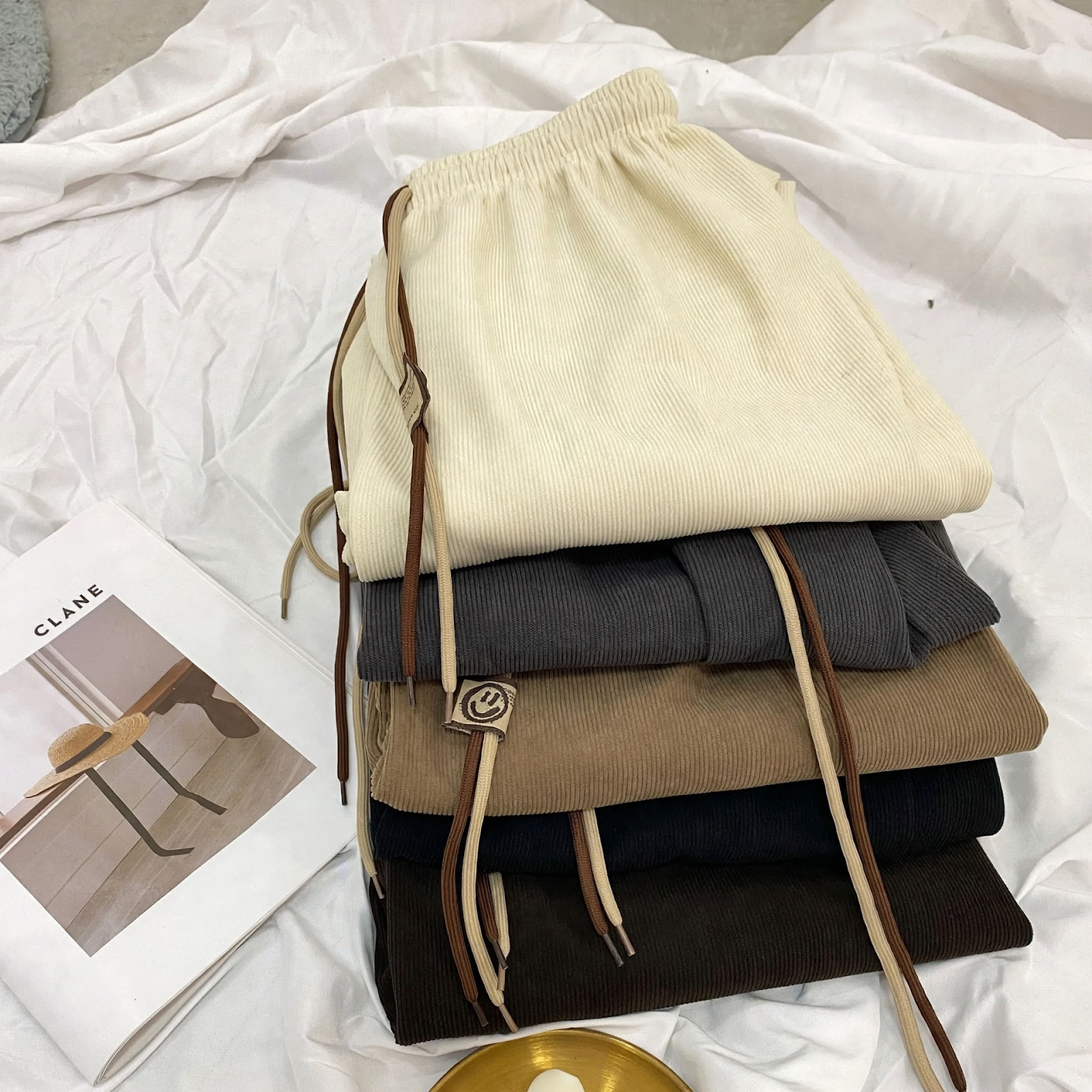 Cord wide trousers with drawstring