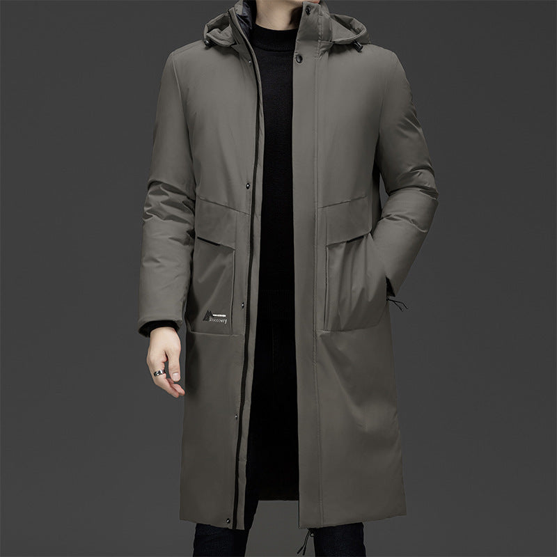 Long men's winter jacket with detachable collar