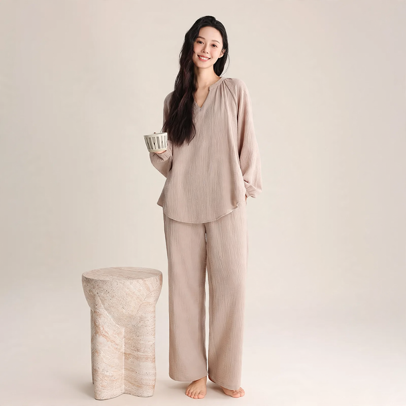 Women’s Pajama Set, Double Layer Gauze, V-Neck