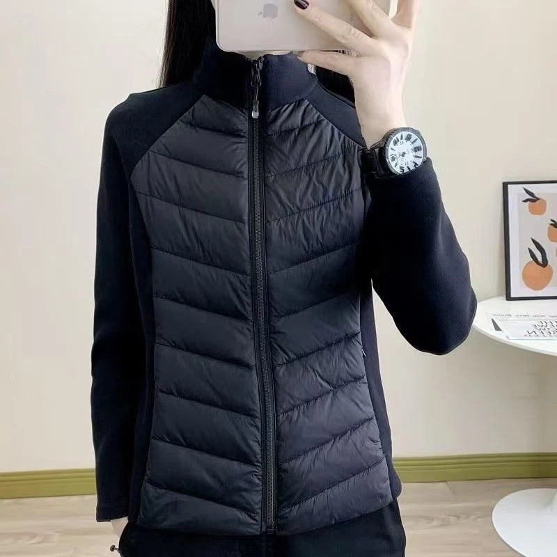 Sporty women's quilted jacket with stand-up collar