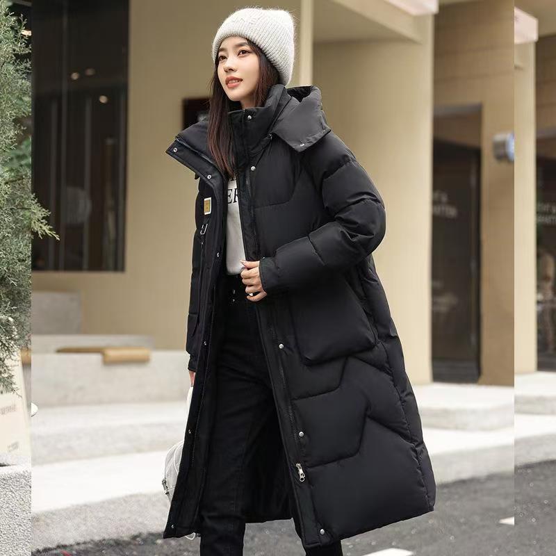 Long, padded winter coat with hood