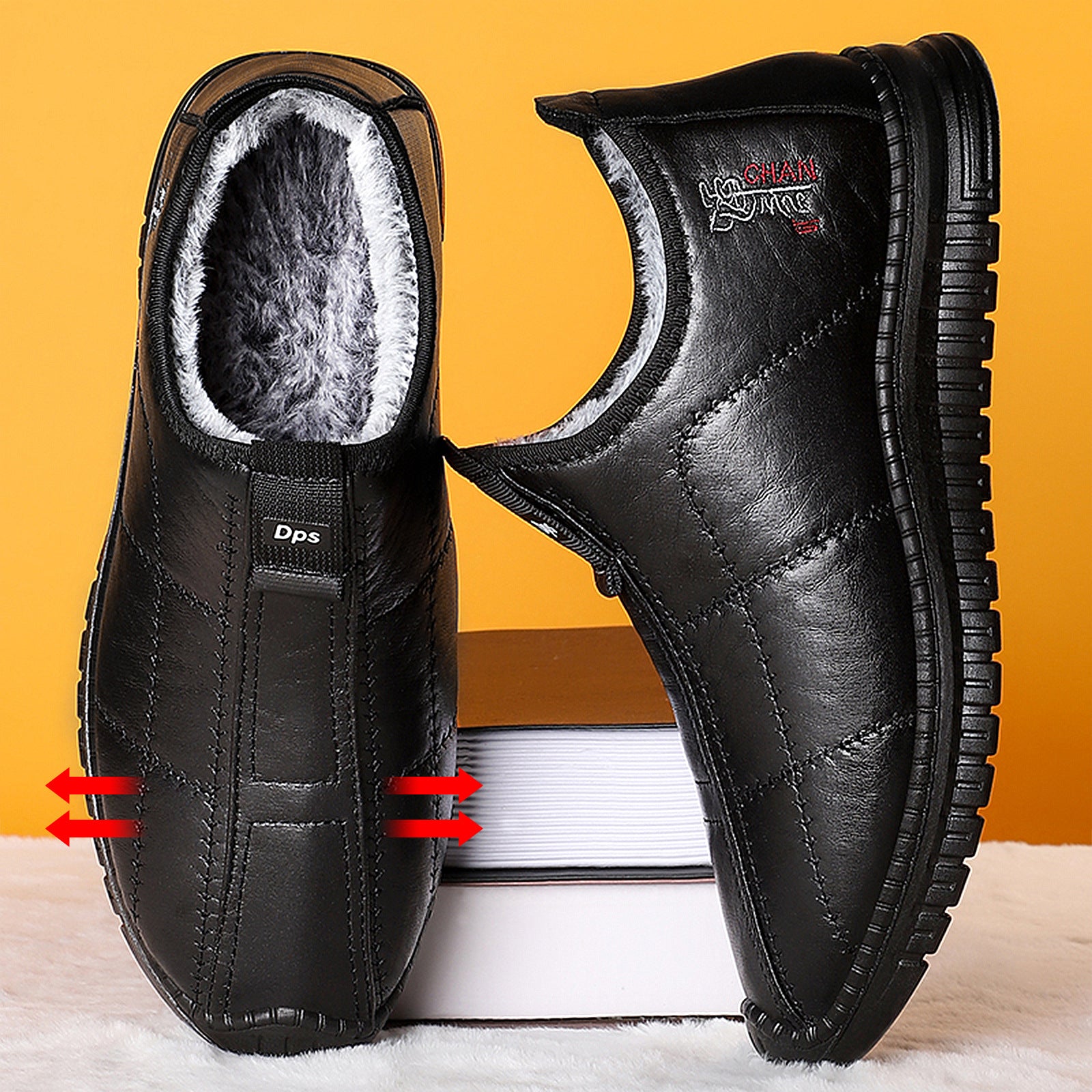 Padded men's leather boots, warm