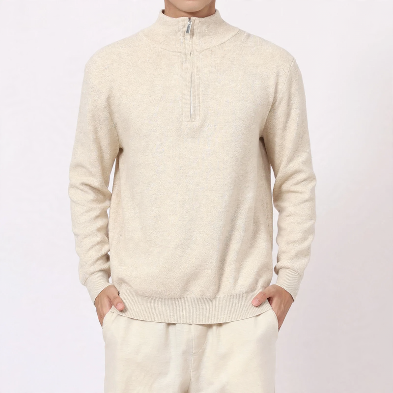 Men's wool sweater with stand-up collar and zipper