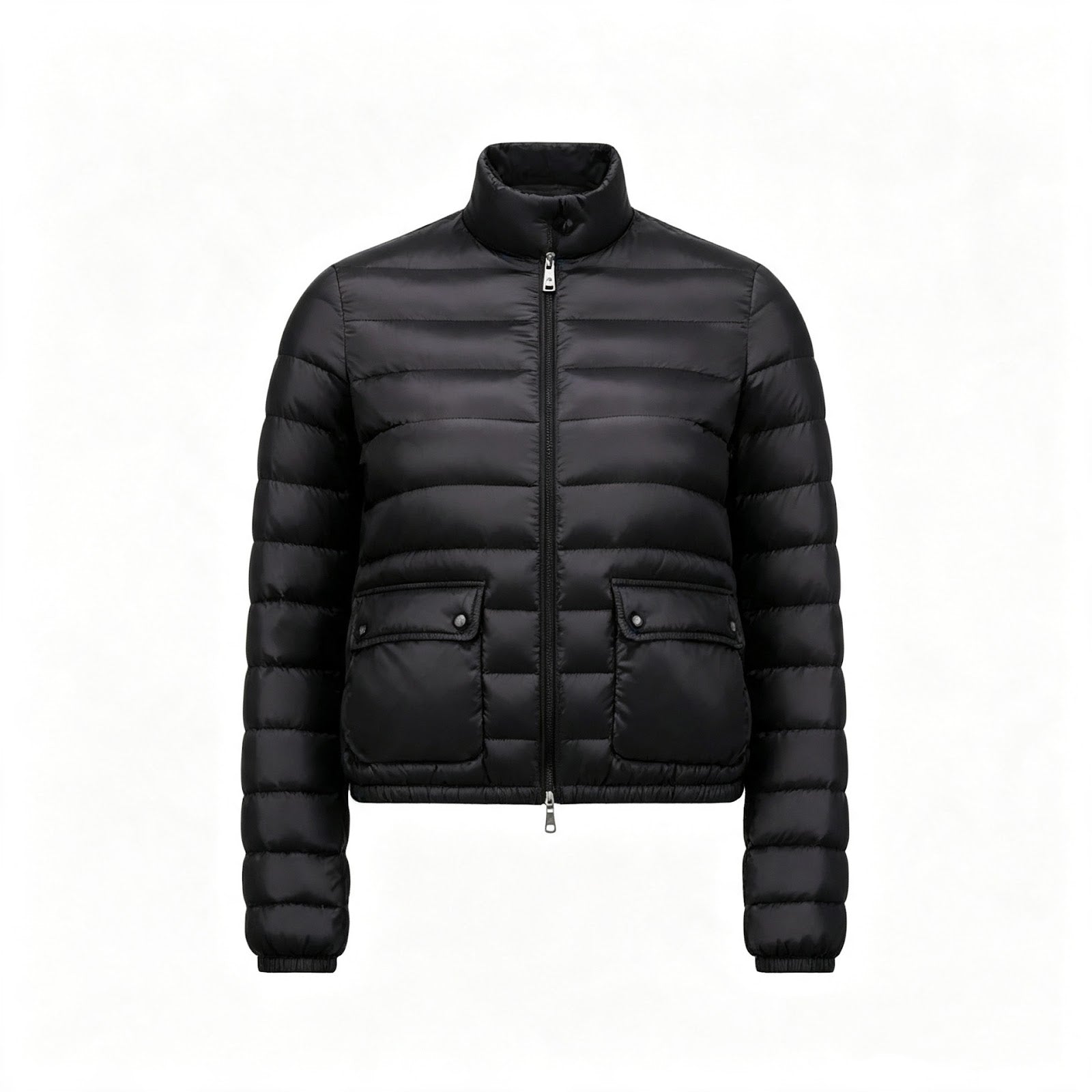 Light women's down jacket, stand-up collar, white goose down