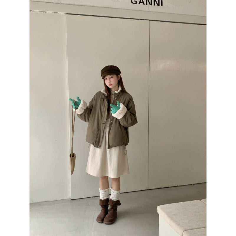 Women's parka with lamb fleece lining