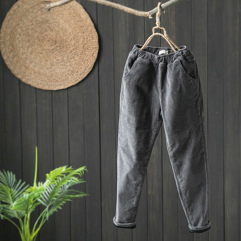 Women's corduroy trousers, loose fit, lined