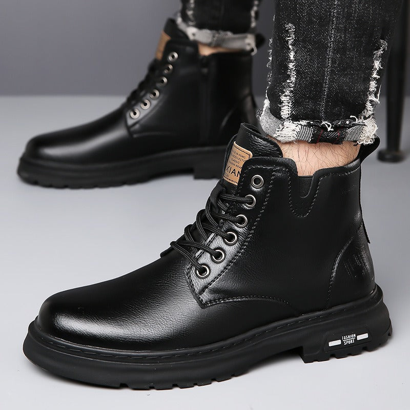 Men's vintage-style ankle boots, synthetic PU