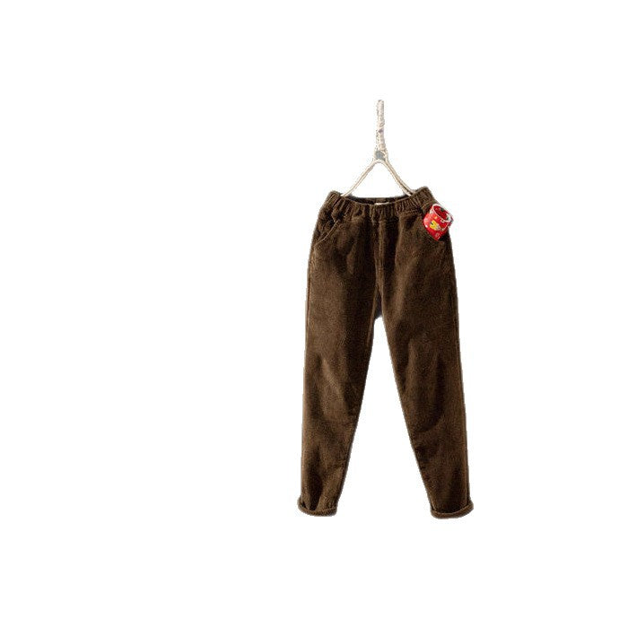 Cord pants for women, loose fit, elastic waistband