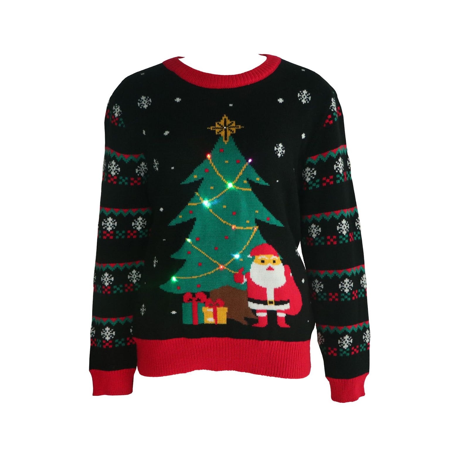 Christmas sweater with Christmas tree motif and LED light