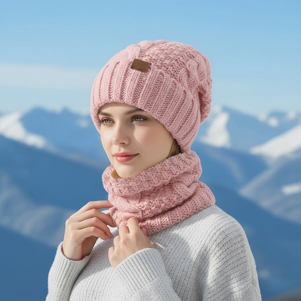 Knitted hat and scarf set with ear protection