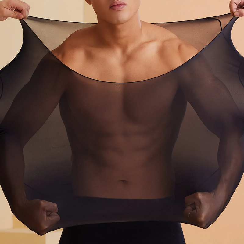 Thin thermal underwear set for men, round neck
