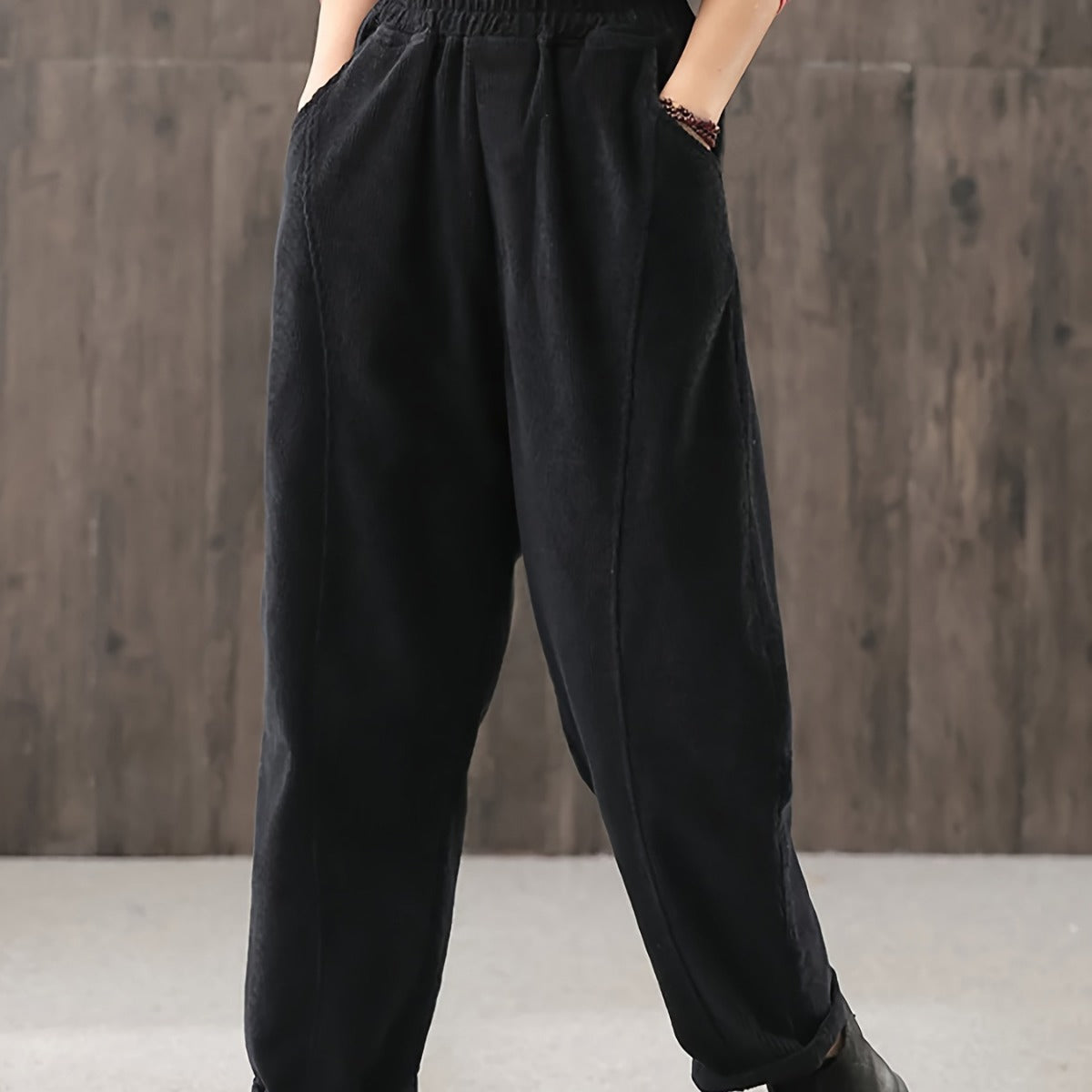 Women's cord pants, high cut, loose fit