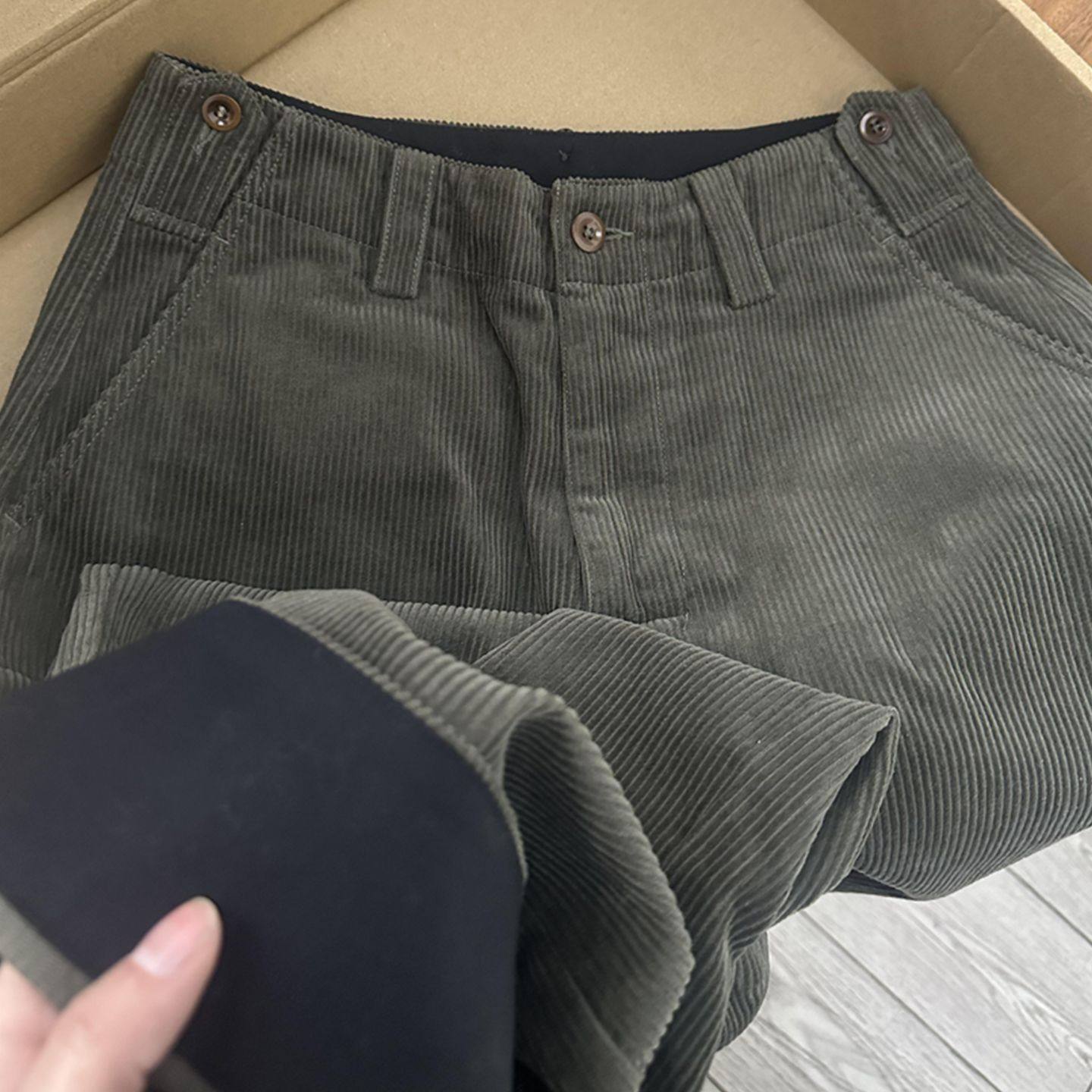 Loose corduroy casual pants with high waistband