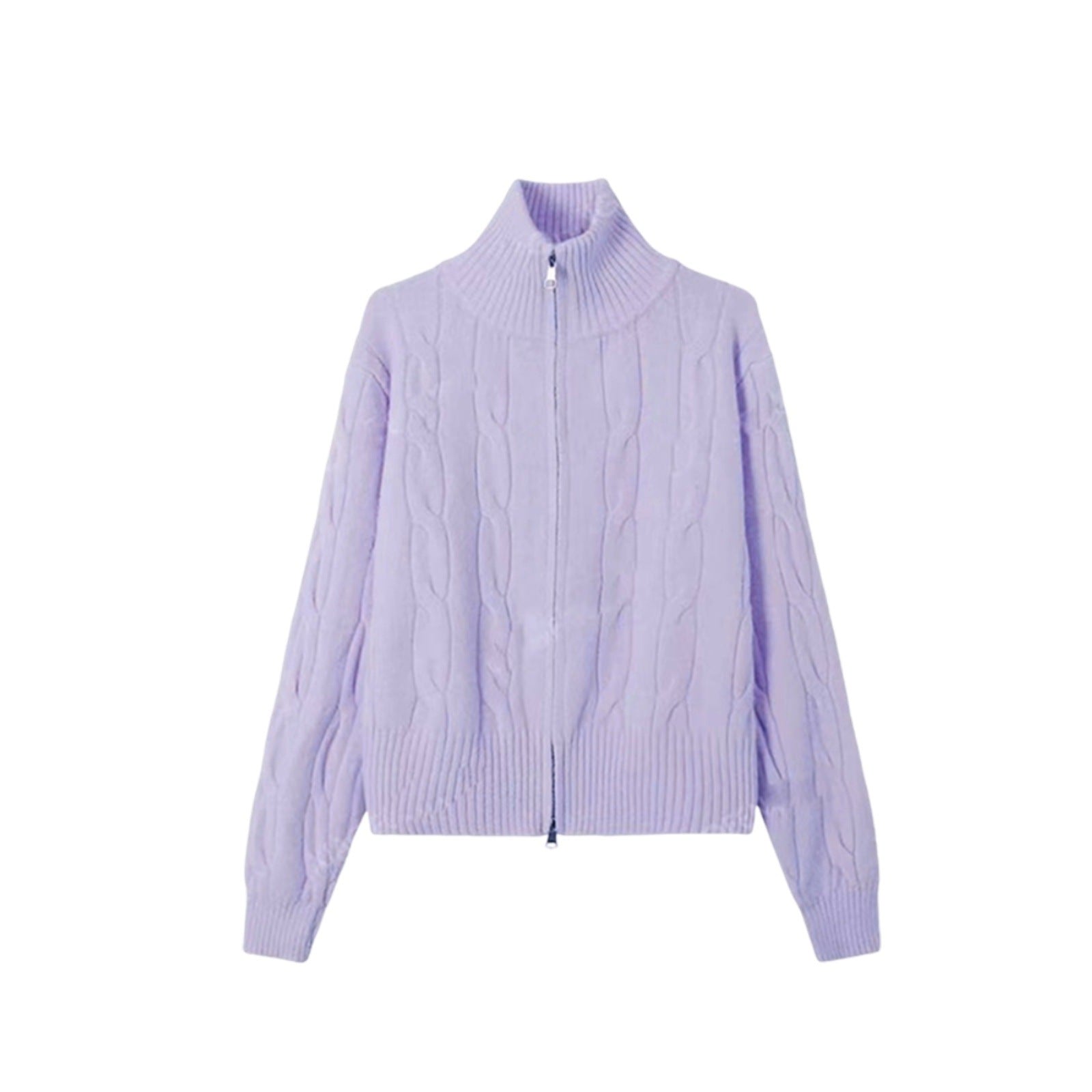 Women's cardigan with zipper and cable pattern