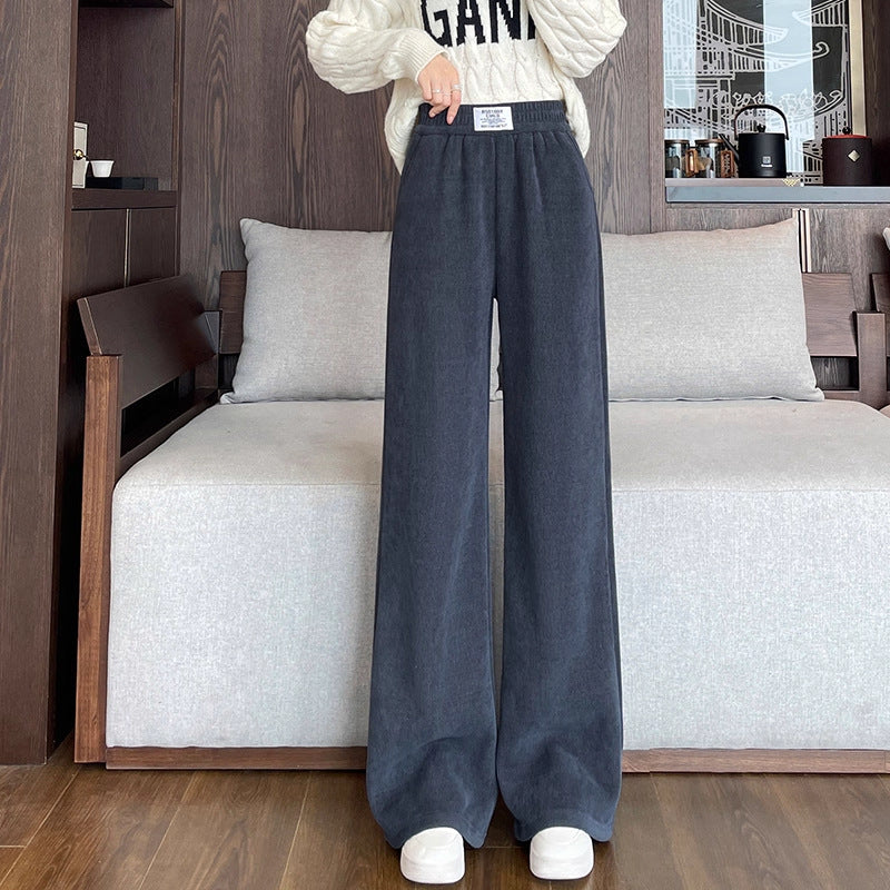 Women's corduroy pants with lamb fleece, wide cut