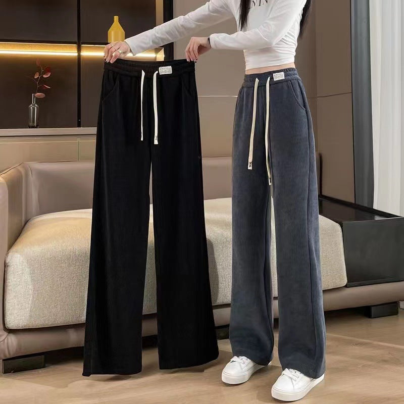 Cord wide pants for women, high-waisted
