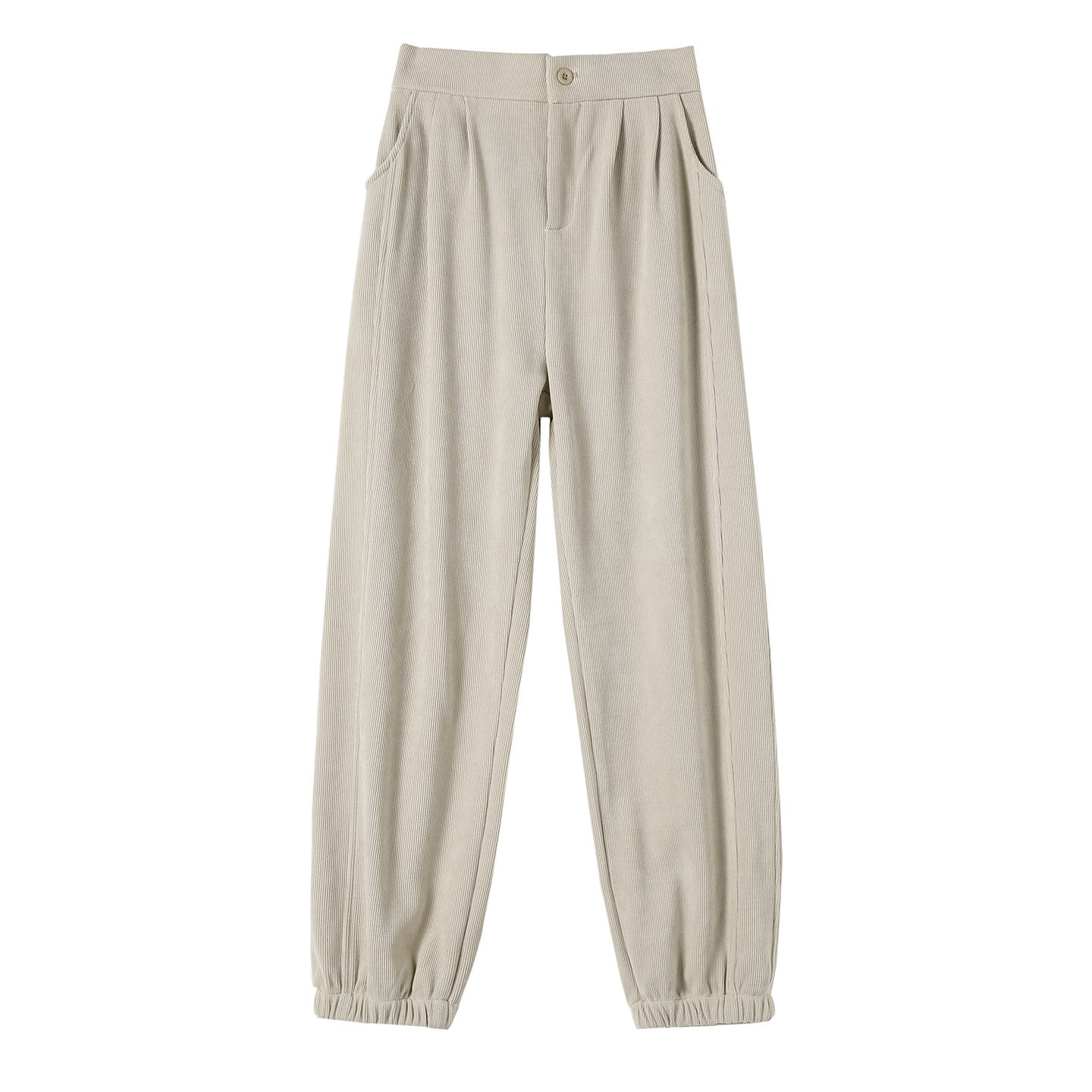 Ladies leisure pants made of chenille cord, elastic leg cuffs