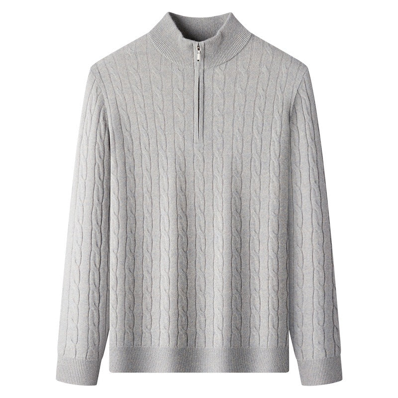 Men's cashmere pullover with zipper, thick